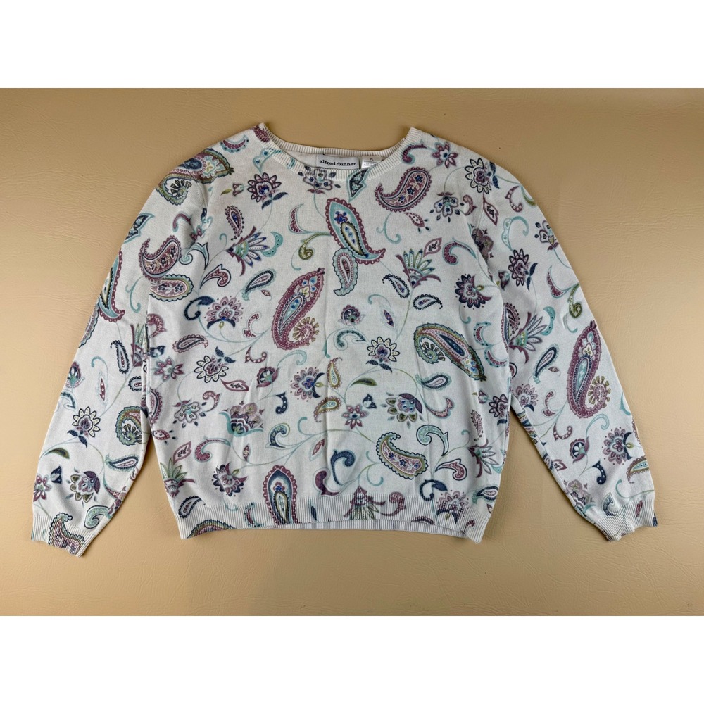 Boho Paisley Floral Beaded Sweater Petite Large Alfred Dunner Grandma